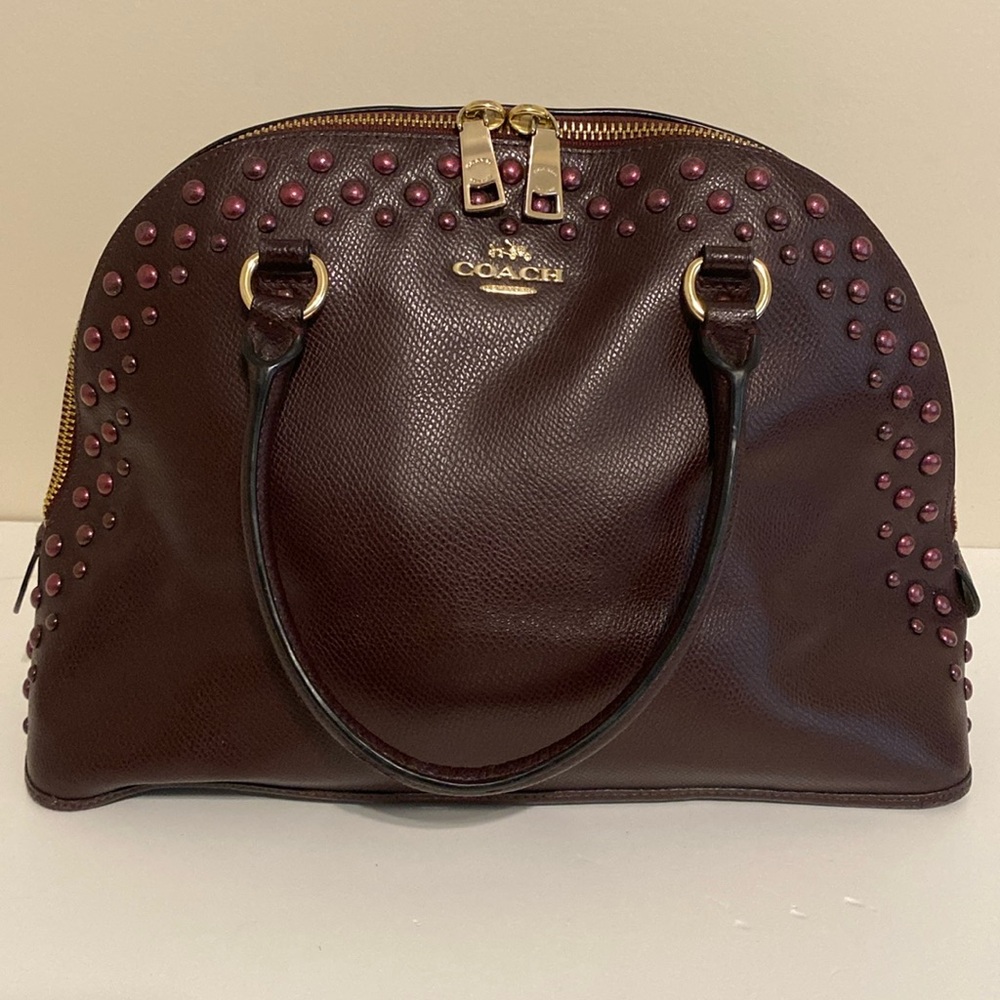 Coach Cora Domed purse Studded Crossgrain Burgundy Leather Satchel Limited Issue